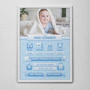 Quadro Decorativo Nascimento Bebê Personalizado com Foto Nome e Dados