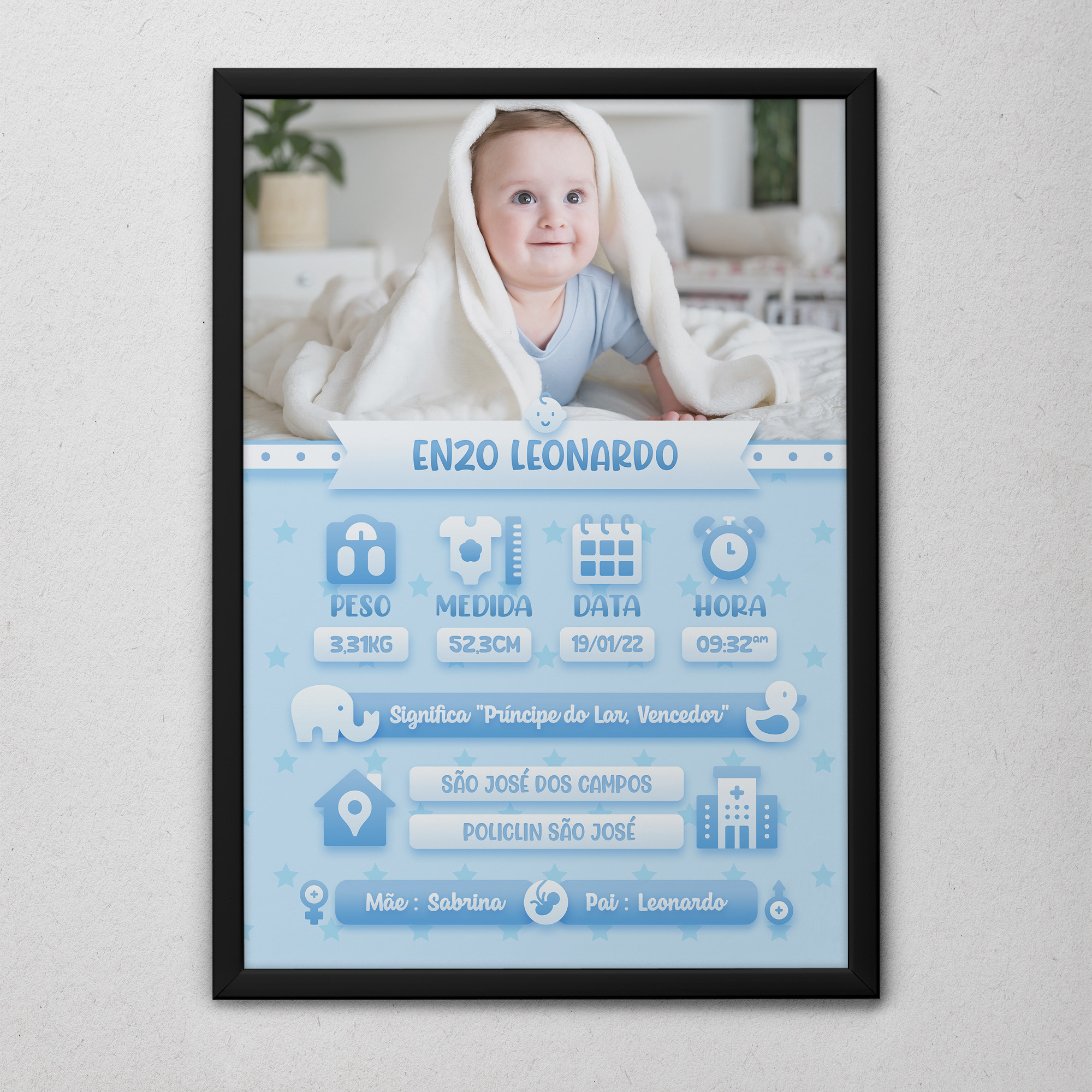 Quadro Decorativo Nascimento Bebê Personalizado com Foto Nome e Dados - Imagem 2