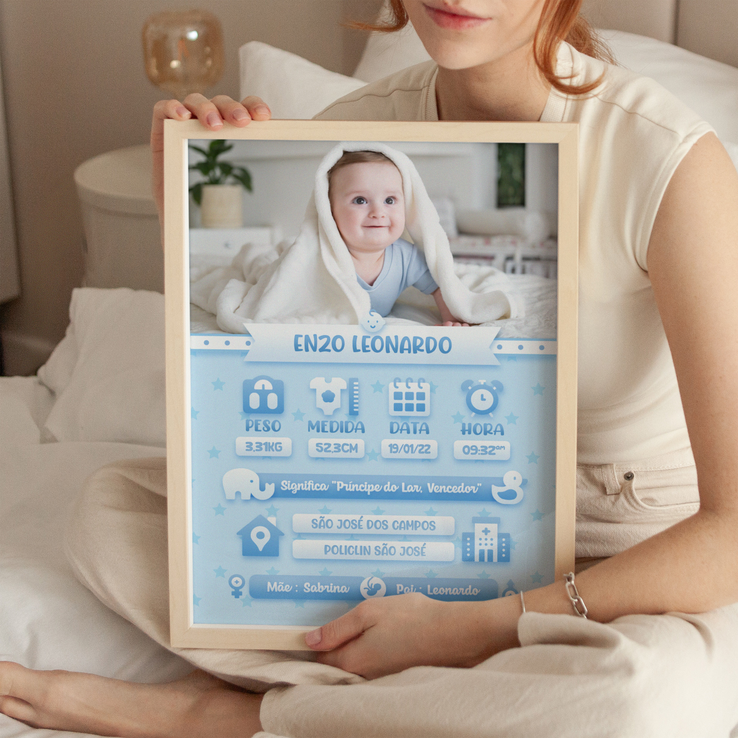 Quadro Decorativo Nascimento Bebê Personalizado com Foto Nome e Dados - Imagem 3